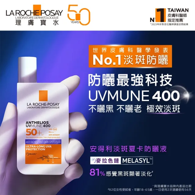 【理膚寶水】絕不曬黑雙入組★安得利淡斑淨亮極效夏卡防曬液 50ml+安得利清爽極效夏卡防曬液 50ml_B