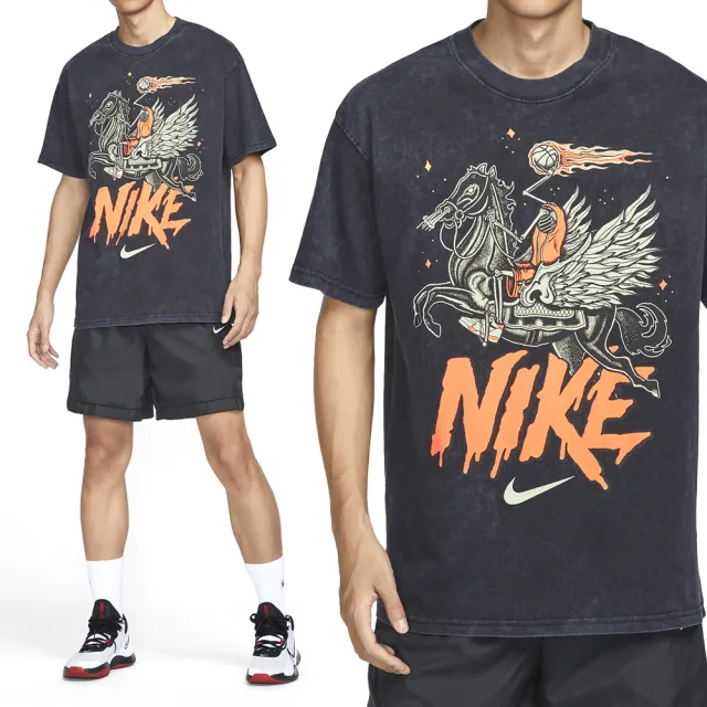 【NIKE 耐吉】Tee M90 OC 2 男款 黑橘色 籃球 運動 休閒 上衣 圓領 復古 水洗 短袖 HF6200-010