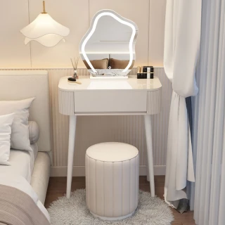 【匠俱】梳妝台 50CM+鏡+烤漆腿+圓凳 小戶型化妝台 輕奢奶油風化妝桌 桌椅組合