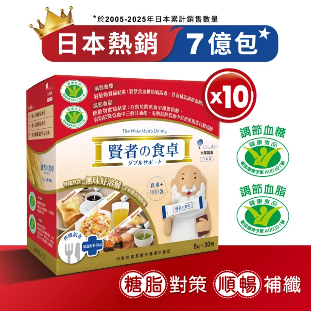 【賢者之食桌】纖維粉末包 10盒組(30包/盒-膳食纖維 2項健康食品標章 調節血糖血脂 日本原裝進口)