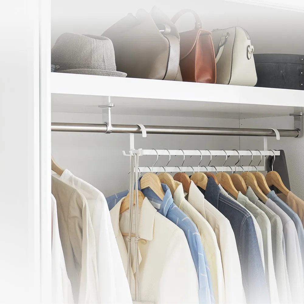 【YAMAZAKI 山崎】smart雙層掛衣桿-白(衣櫃收納/收納桿/掛衣架/掛勾收納/日本山崎)