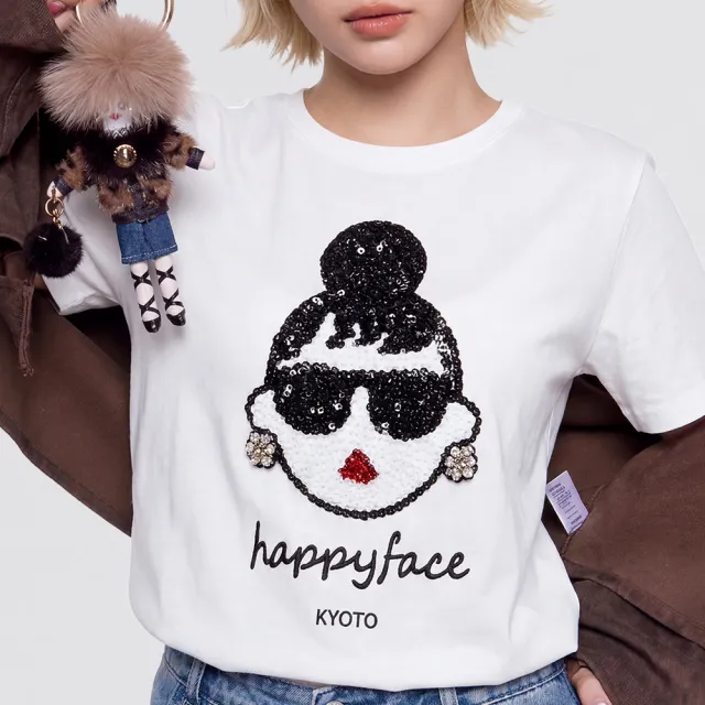 【HAPPYFACE】怪愛現EMMA IP T恤 短袖上衣 時尚好搭配 白(HD0097)