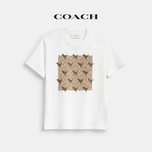 【COACH】蔻馳官方直營 棉質REXY 10TH BIRTHDAY經典標誌方形圖案T恤-白色(CEM86)