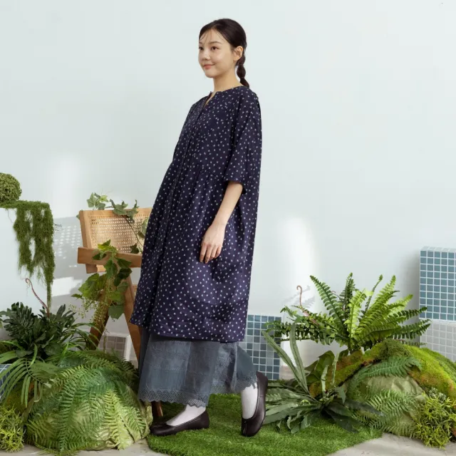 【MOSS CLUB】日本布印花開襟小V領短袖洋裝 藍 黑 黃