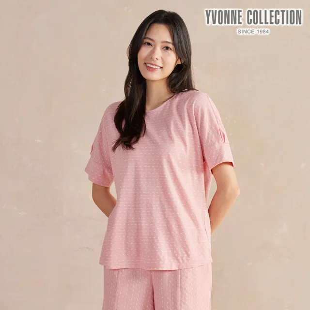 【YVONNE 以旺傢飾】點點提花落肩短袖上衣-薔薇粉