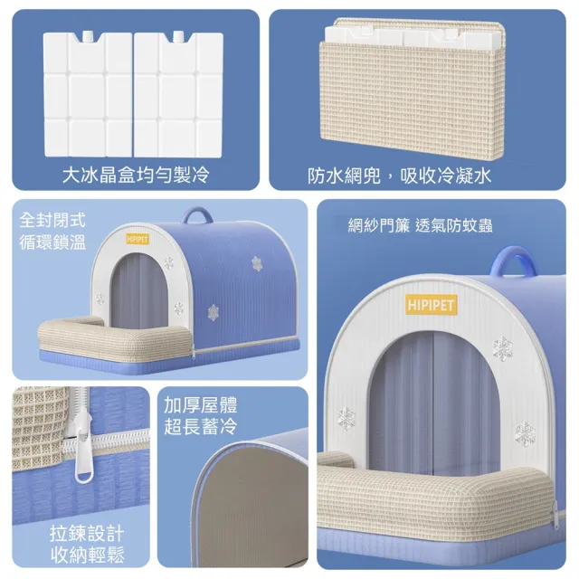 【Quality 聚家】寵物空調冰屋 貓咪降溫冰窩 狗狗夏季涼墊窩 寵物夏季睡窩L碼（冰晶盒/冰絲墊/網紗門簾）
