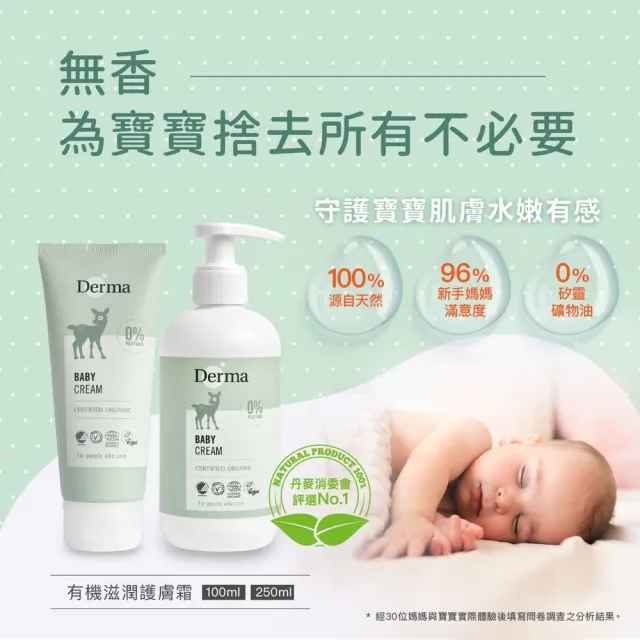 【Derma 丹麥德瑪】寶寶有機滋潤護膚霜家庭號 250ml(嬰幼兒乳液、新生兒)