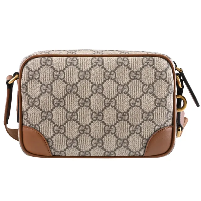 【GUCCI 古馳】821217 GG Emblem 經典雙G塗層印花雙層雙拉鍊方包斜背包(駝)