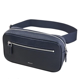 【BALLY】YORK 簡約燙印LOGO荔枝牛皮三用胸口包腰包(深藍)