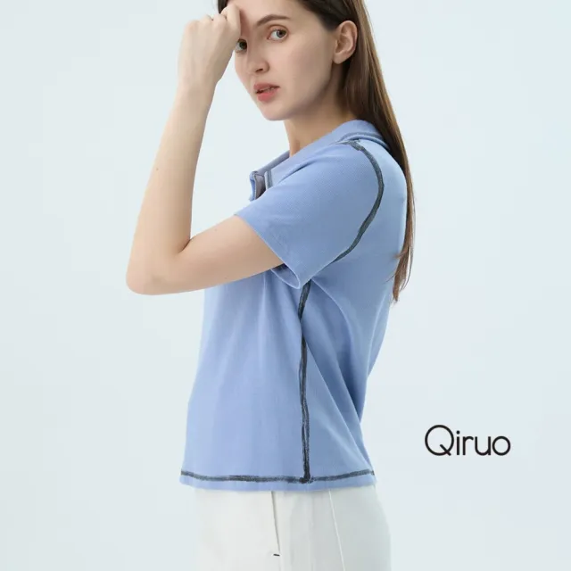 【Qiruo 奇若名品】專櫃精品淺藍色POLO短袖上衣2533A  棉質女裝 