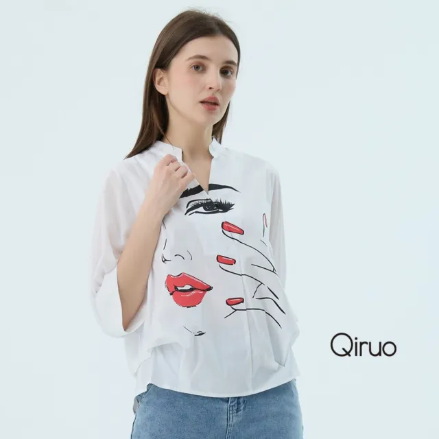 【Qiruo 奇若名品】春夏專櫃精品白色造型上衣6245A 時尚襯衫