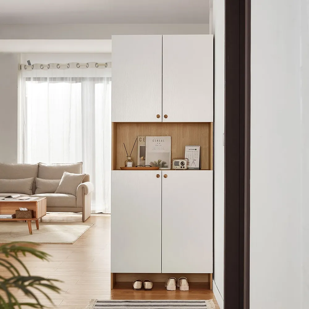 【hoi! 好好生活】Linsy北歐風百搭四門玄關鞋櫃0.8M 原木+白色 LS187