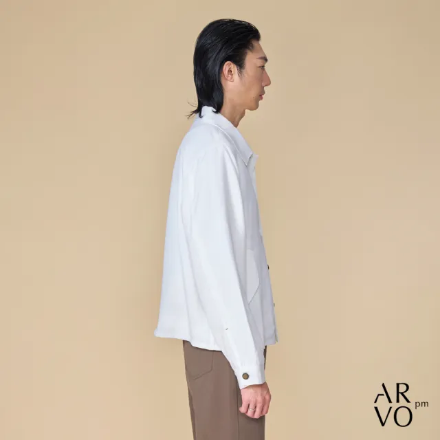 【ARVOpm】男女同款 撞色金屬扣白色短版夾克/教練外套00122504103(限時6折)