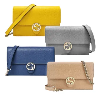 【GUCCI 古馳】615523 / 510314 經典雙G金屬LOGO荔枝紋牛皮鏈帶WOC手拿肩背斜背包(多款可選)