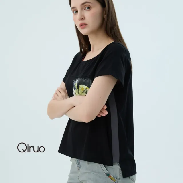 【Qiruo 奇若名品】專櫃女裝黑色上衣7096A 舒適純棉T☆ 