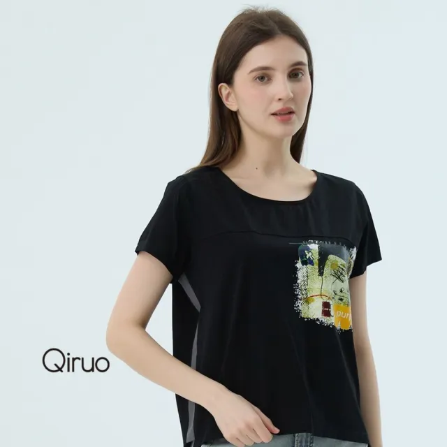 【Qiruo 奇若名品】專櫃女裝黑色上衣7096A 舒適純棉T☆