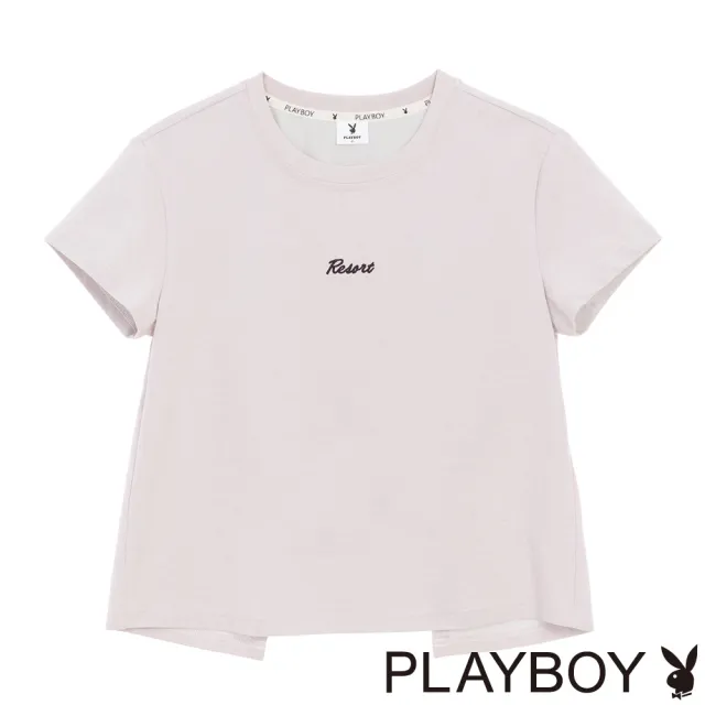 【PLAYBOY】涼感雙色挖背短袖上衣 - 粉紫色
