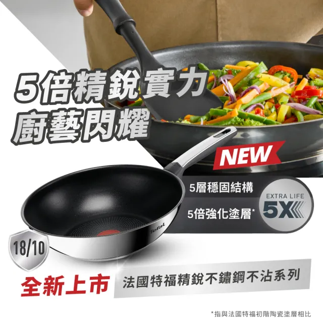 【Tefal 特福】精銳系列28cm不沾鍋炒鍋+玻璃蓋(不挑爐具、IH爐可用鍋)