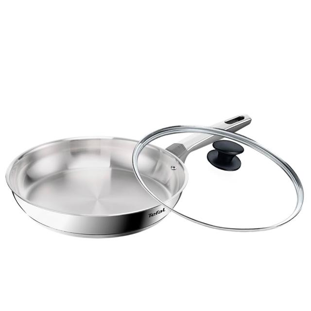 【Tefal 特福】精銳系列28cm不鏽鋼平底鍋+玻璃蓋(不挑爐具、IH爐可用鍋)