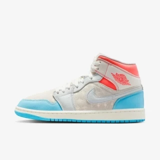 【NIKE 耐吉】Wmns Air Jordan 1 Mid 女 運動休閒鞋 灰白 岩紅 冰藍(IM7420-133)