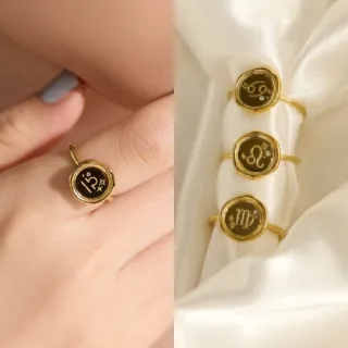 【vacanza】momo精選 十二星座封蠟 純鋼飾品 純鋼戒指 金色 多款任選( 生日禮物 )