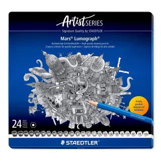 【STAEDTLER 施德樓】施德樓 頂級藍桿素描鉛筆-24入 鐵盒裝 MS100-G24