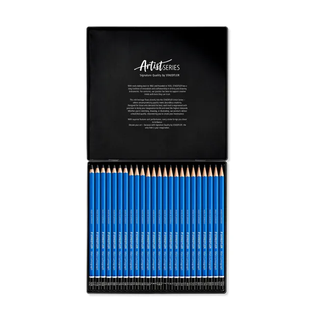 【STAEDTLER 施德樓】施德樓 頂級藍桿素描鉛筆-24入 鐵盒裝 MS100-G24