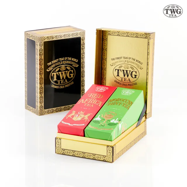 【TWG Tea】時尚茶罐雙入禮盒組 非洲南非國寶茶100g+摩洛哥薄荷綠茶130g(南非國寶茶+綠茶)