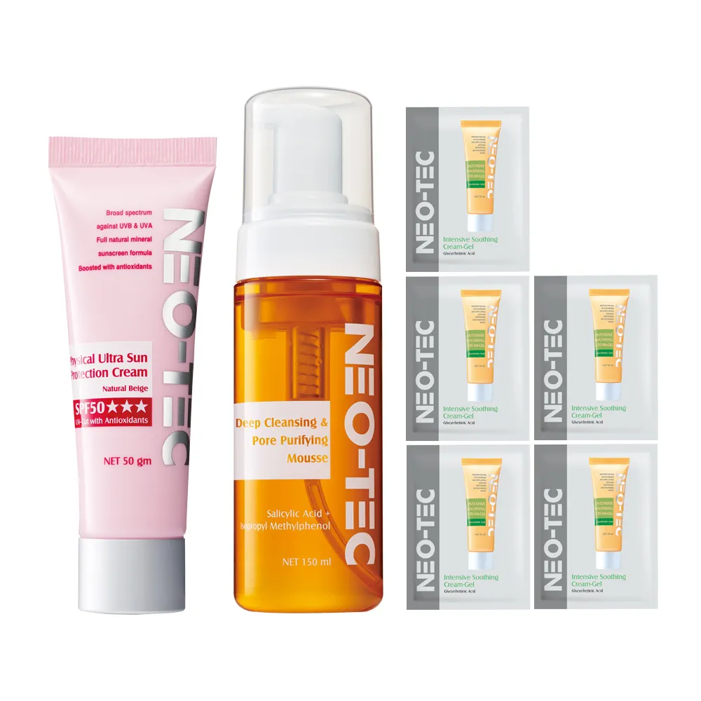 【NEO-TEC】物理性潤色防曬霜SPF50★★★50gm(自然膚)+水楊酸深層潔顏慕斯150ml