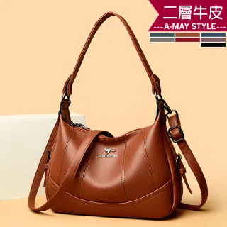 【Amay Style 艾美時尚】真皮女包 側肩包 時尚拼接感牛皮肩背斜背包(7色.預購)