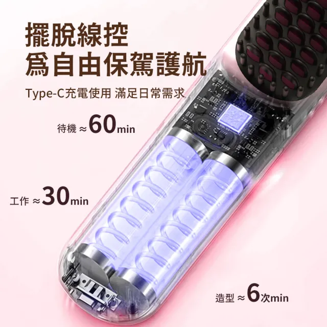 無線負離子直髮梳 便攜USB電熱梳 離子梳 美髮造型梳 防靜電順髮護髮梳(交換禮物)