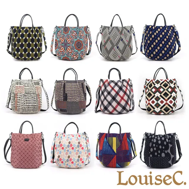 【LouiseC.】雙11 Tree House 日系三宅風 壓褶防水布 小牛皮 手提斜背包 15色 YS3867