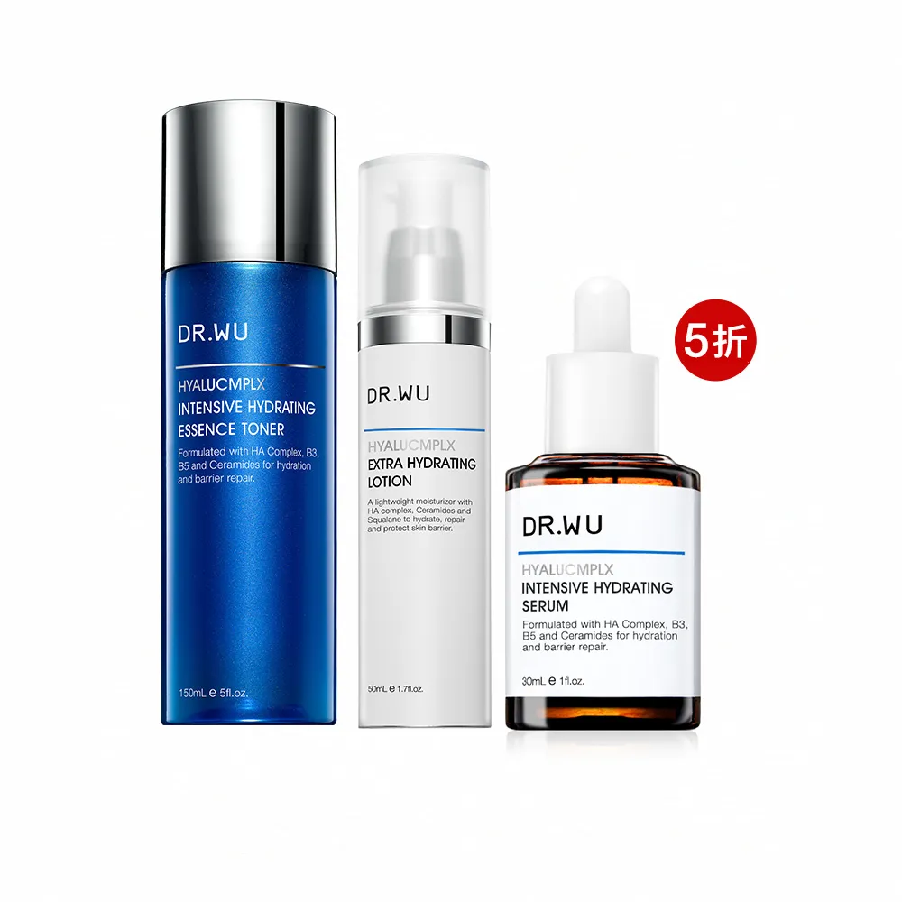 【DR.WU 達爾膚】momo獨家★保濕經典超值組(玻尿酸化妝水150ML+玻尿酸精華乳50ML+玻尿酸精華液30ML)