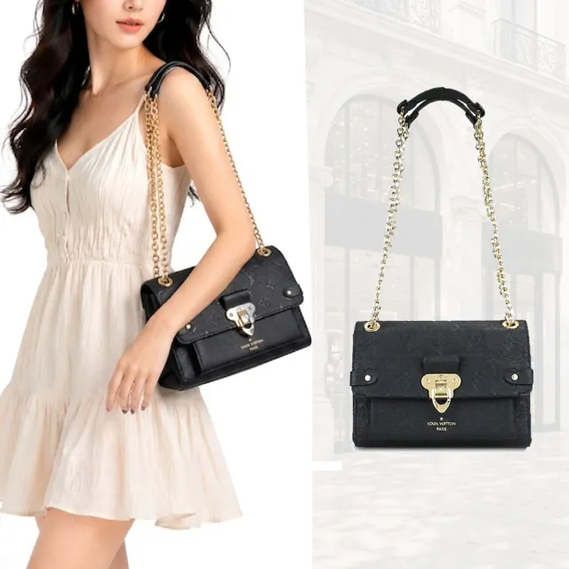 【Louis Vuitton 路易威登】M44550 VAVIN BB 經典LOGO壓紋皮革鏈帶條包(黑色)