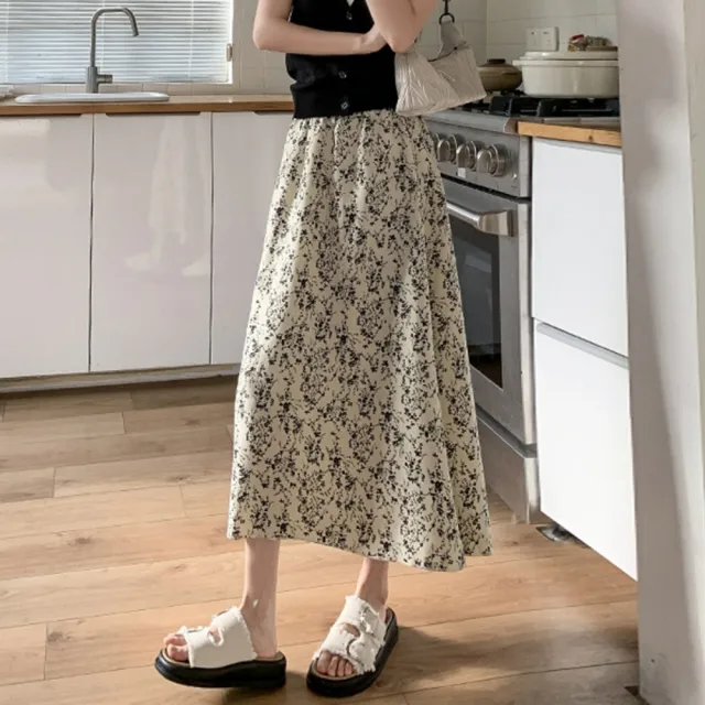 【巴黎精品】現貨限搶 女半身裙長裙A字裙蛋糕裙大碼洋裝休閒大尺碼女裝(復古碎花A字傘裙2色m1aa11)4.22