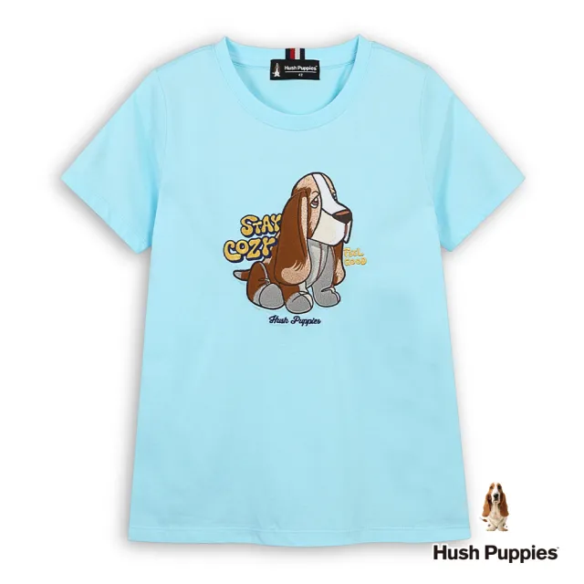【Hush Puppies】女裝 T恤 Q版坐姿狗刺繡T恤 (水藍 / 63211103)