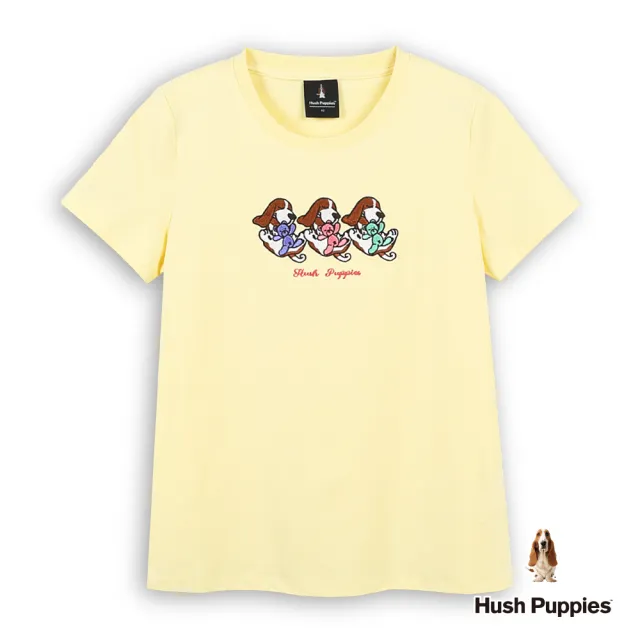 【Hush Puppies】女裝 T恤 涼感Q版狗刺繡T恤 (亮黃 / 63211202)