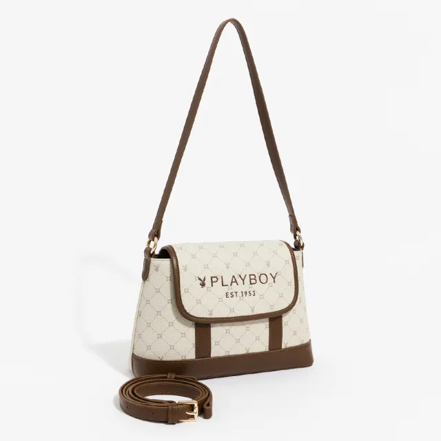 【PLAYBOY】斜背包附短背帶  Bunny Lattice系列 - 咖啡色