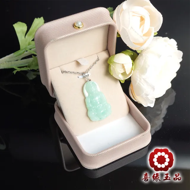 【喜緣玉品】觀音 天然翡翠A貨 冰潤蘋果綠 寶瓶觀音 項鍊(開運風水)