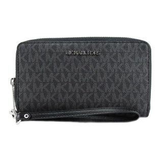 【Michael Kors】新款滿版LOGO可拆式手提式長夾(黑灰小MK)