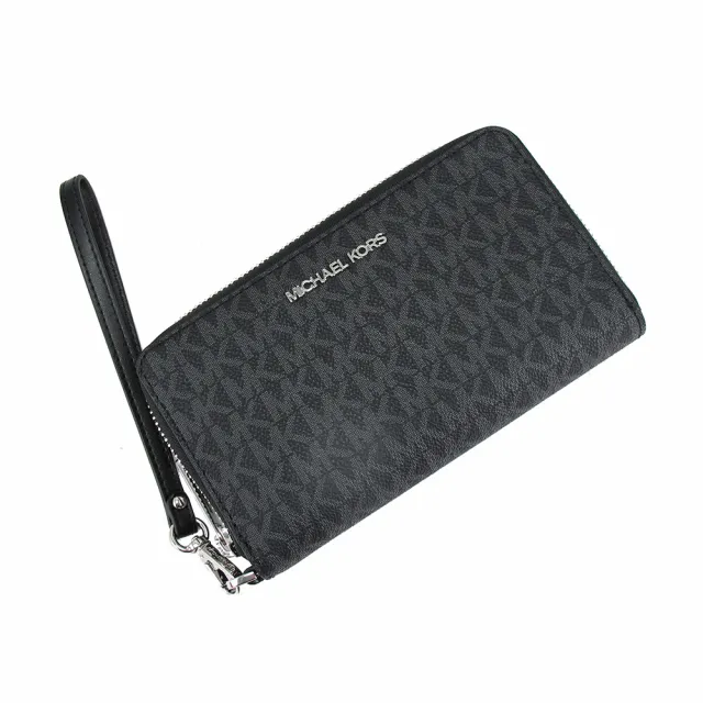 【Michael Kors】新款滿版LOGO可拆式手提式長夾(黑灰小MK)