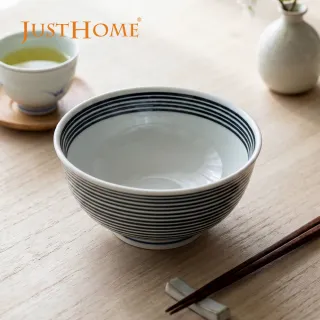【Just Home】日本製輕量瓷藍線條6.5吋麵碗850ml-2件組(可微波 泡麵碗 湯碗 碗公)