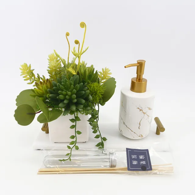 【HUGO DECO 榆果傢飾】低款多肉石蓮香氛植栽禮品套裝組(入厝禮/交屋禮/開幕/喬遷/送禮)