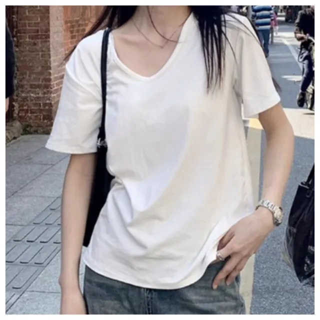 【ASister 小姊姊】AS2473#女裝|上衣☆V領正肩舒適棉質素色T恤(2色 S-2XL)