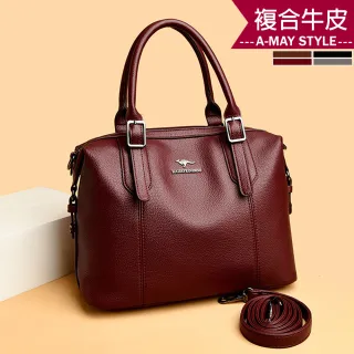 【Amay Style 艾美時尚】真皮女包 托特包 側肩包 質感牛皮大容量手提肩背波士頓包(4色.預購)