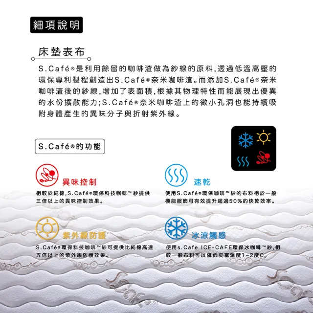 【ESSE 御璽】台灣製單人加大咖啡紗三線乳膠硬式獨立筒床墊3.5x6.2尺x25cm高階款