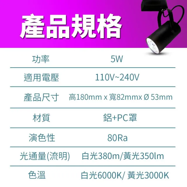 【KISS QUIET】8入組 質感黑LED軌道燈 白光/黃光 5W 黑色限定 光鋐38mm(軌道燈 小射燈 LED燈泡 投射燈)
