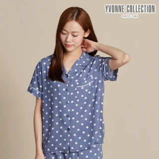 【YVONNE 以旺傢飾】圓點印花短袖襯衫-晨霧藍