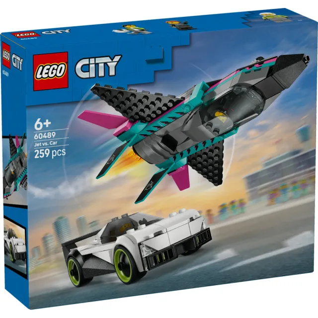 【LEGO 樂高】城市系列 60489 噴射機 vs. 汽車(玩具車 創意力遊戲 積木 兒童玩具)