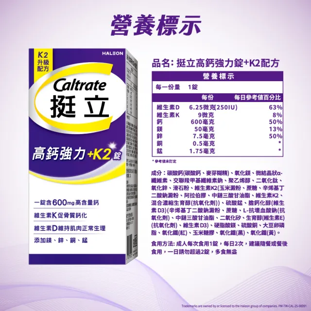 【挺立】高鈣強力錠+K2配方(88錠/盒-鍾欣凌推薦 升級配方 新添加維生素K2)